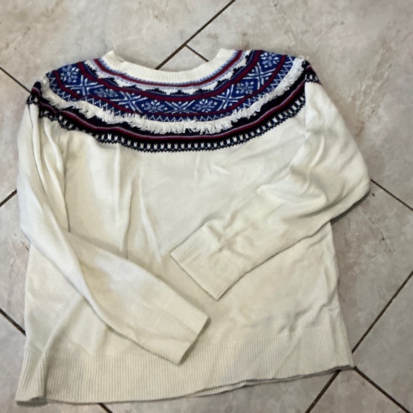 Talbots Cream Sweater with Blue and Purple Pattern - Picture 2 of 4